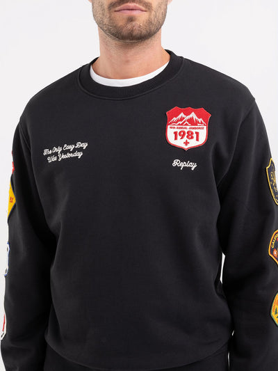 REPLAY COTTON SWEATSHIRT WITH BADGES